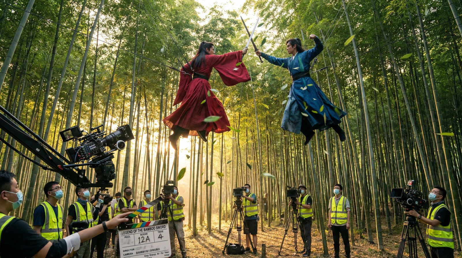 海角武侠动作片竹林对决拍摄现场